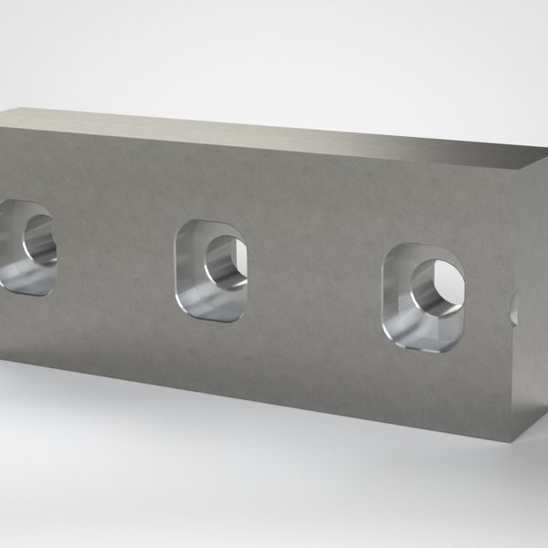 Square Knife 196x78x38 asymmetrical, 3x double-sided step countersink, for mounting screw M16
