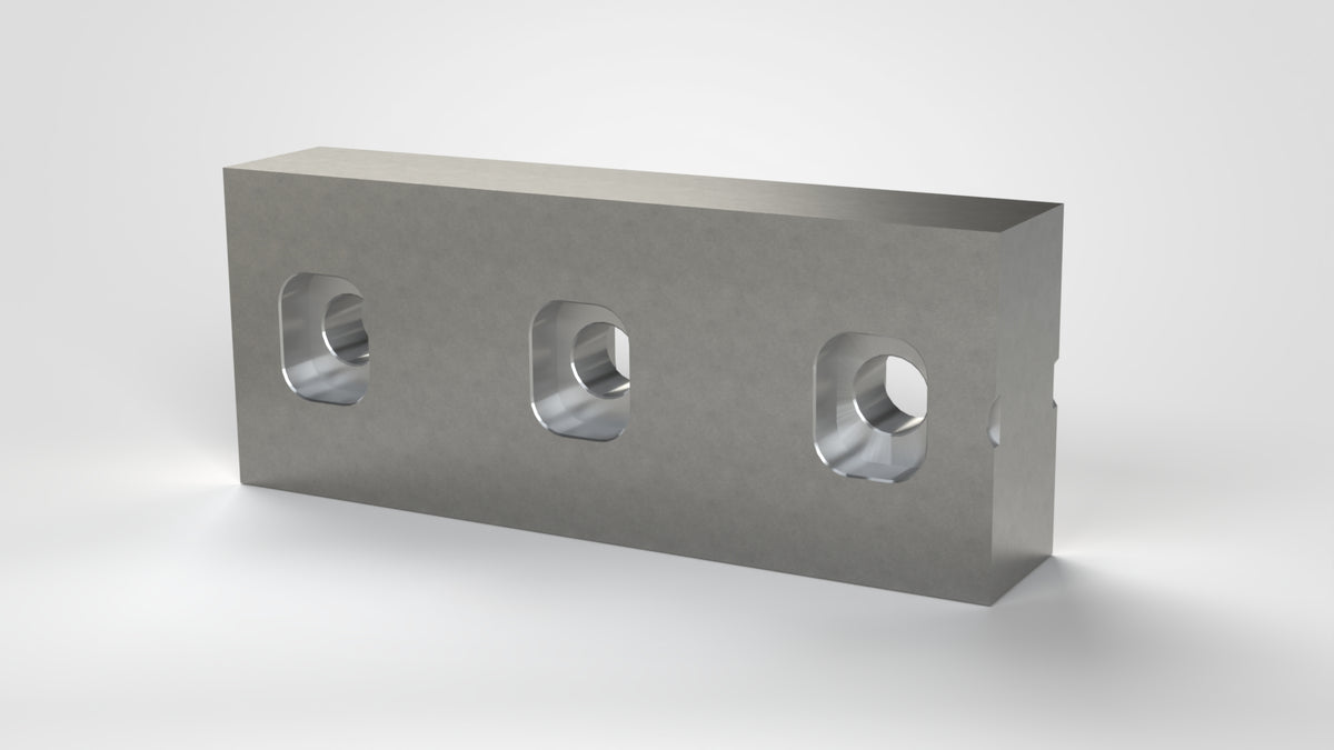 Square Knife 196x78x38 asymmetrical, 3x double-sided step countersink, for mounting screw M16
