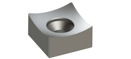 Schneidkrone 43x43x23, leichte Hohlkehle, umlaufend gefast 1x45°, 1x Senkbohrung mittig