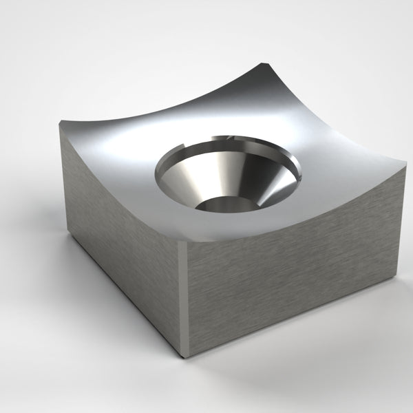 Schneidkrone 43x43x23, leichte Hohlkehle, umlaufend gefast 1x45°, 1x Senkbohrung mittig