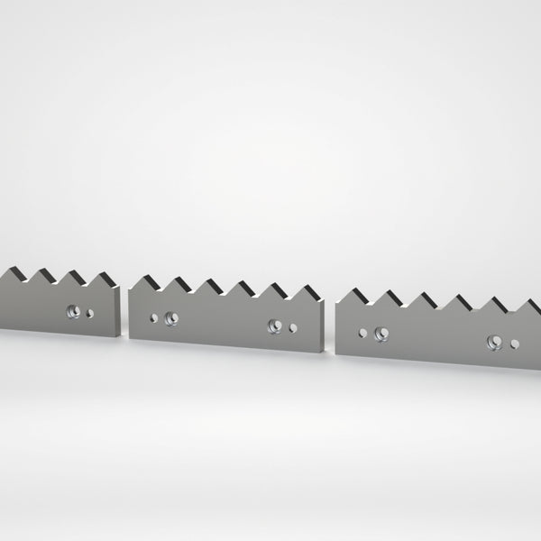 Gegenmesser 5teilger Satz, 1783x127x28, Zahnschritt 66,70, für 60er Schneidkrone, insgesamt 27 Zahnkerben, wendbar, 20x Stufenbohrung Ø32/Ø17,5