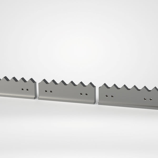 Gegenmesserauflage 5teiliger Satz, 1784x139x48, L-förmig, Zahnschritt 66,70, 20x Gewinde M16, 10x Gewinde M24
