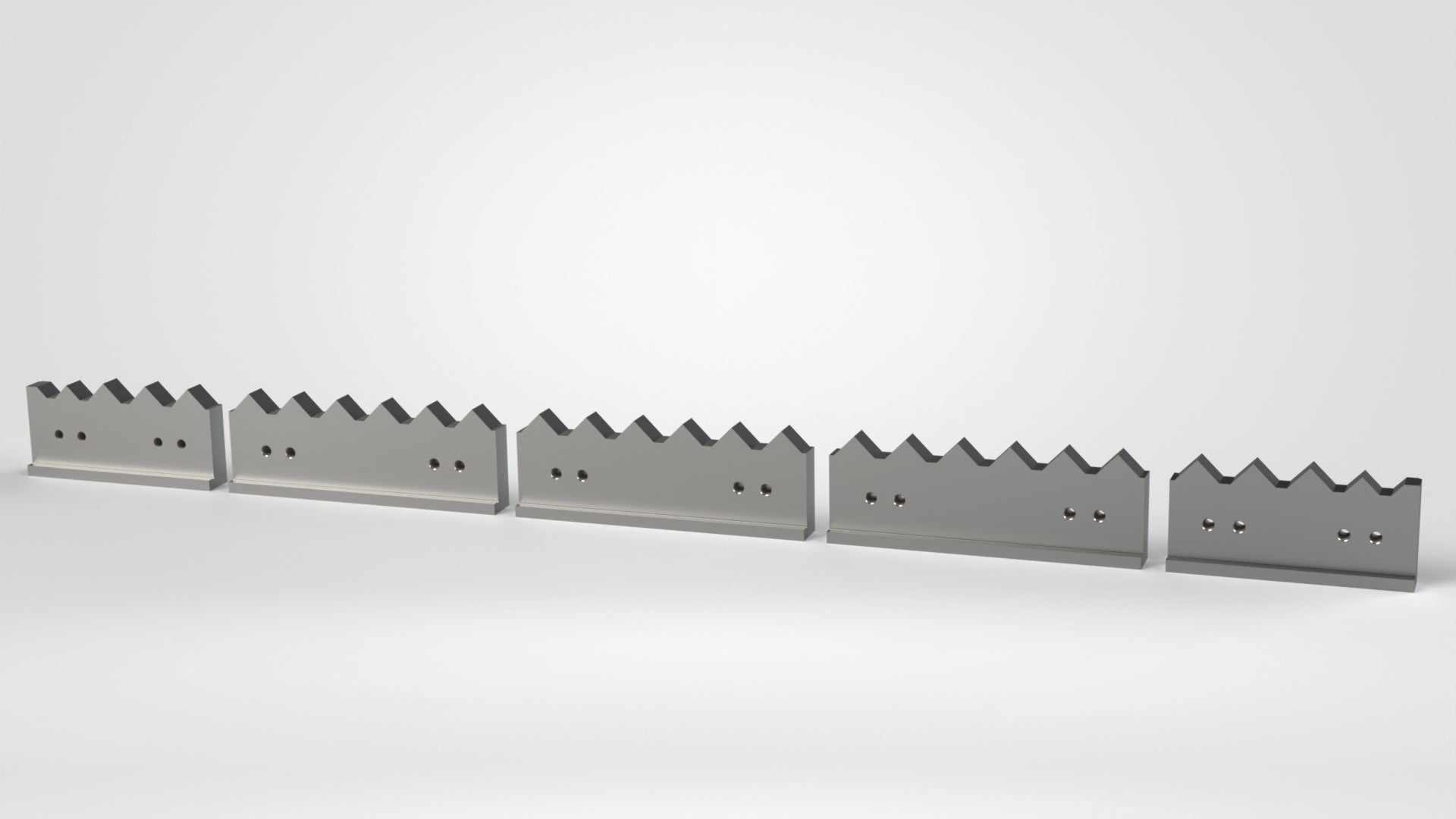 Gegenmesserauflage 5teiliger Satz, 1784x139x48, L-förmig, Zahnschritt 66,70, 20x Gewinde M16, 10x Gewinde M24