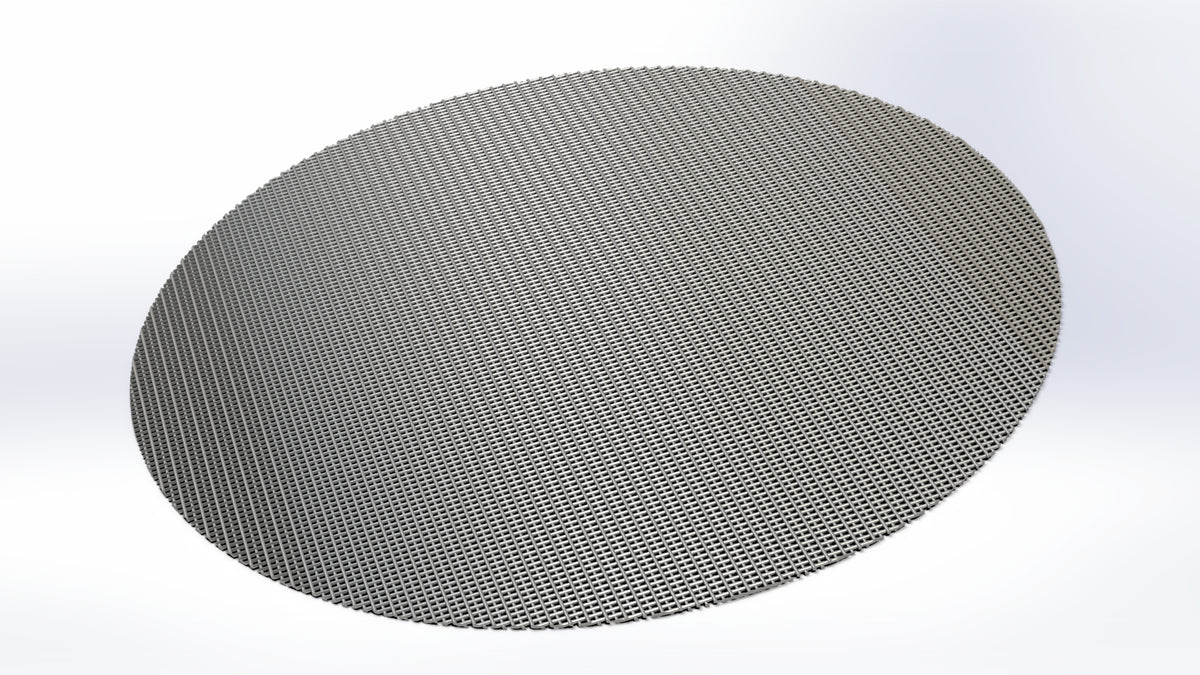 Ronde aus Drahtgewebe, Material: S235JR, Außendurchmesser 250,4 mm, Maschenweite 100 µm, Kette 230 µm, Schuss 180 µm, 30x150 Mesh, Toleranz +1/-0,4 mm