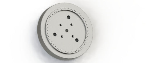 Lochscheibe Ø286 für Extruder, 3x Stufenbohrung Ø18/Ø11, 4x Gewinde M8, 20x Gewinde M16, Innenbohrung Ø17, 4x12 Austrittsöffnungen Ø3,0