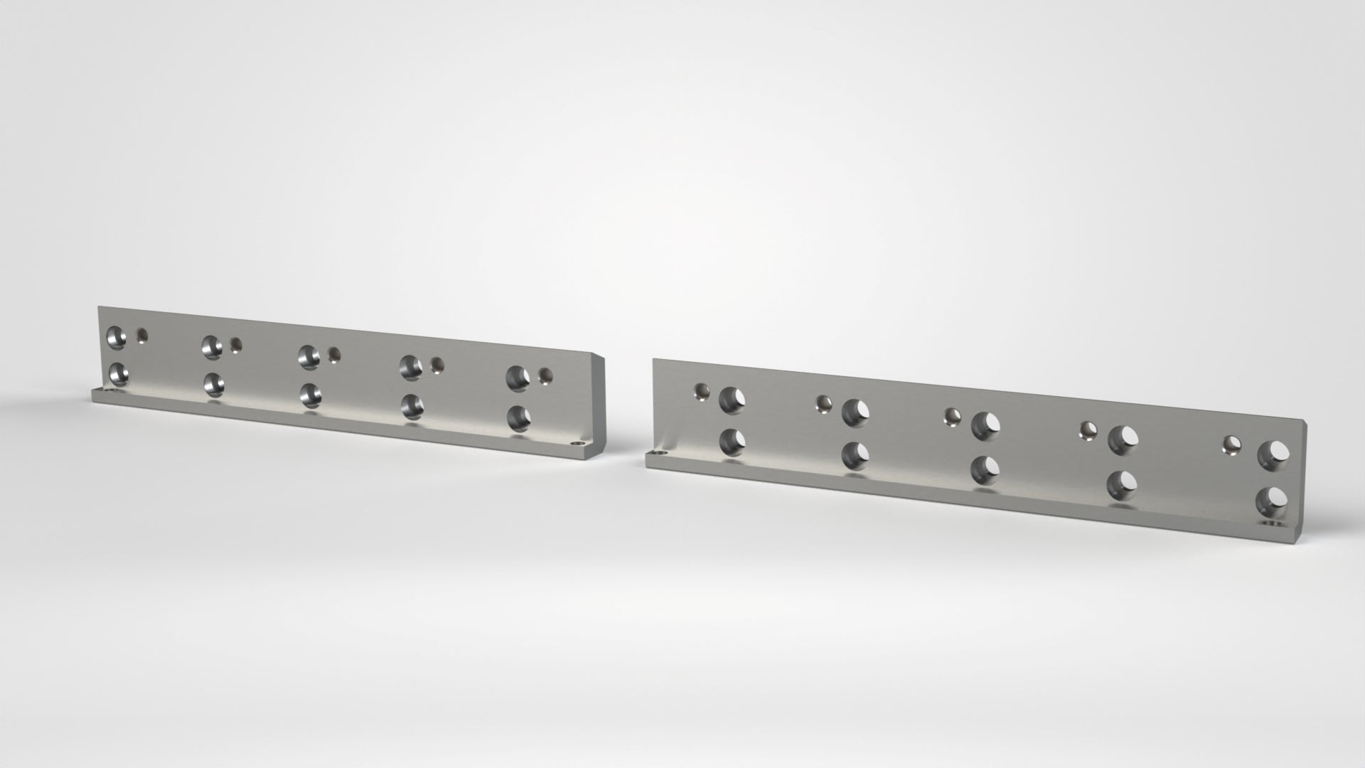 Rotormesserträger 2-teiliger Satz, 1468x123x53, 10 Gewinde M20, 1x Fase 67°, 1x Fase 10x45°,  1x Fase 2x45°, 4x Gewinde M8, 20x Stufenbohrung Ø33/Ø22, Stirn geschrägt 86°