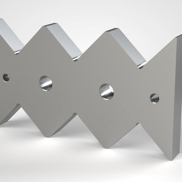 Gegenmesser 345x196x38, zäh, insgesamt 6 Zahnkerben, 2x Bohrung Ø25, Lindner ID: 41573-6
