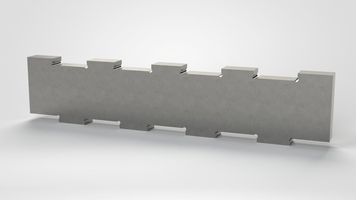 Gegenmesser 493x106x27, Zahnschritt abwechselnd für Rotormesser klein und groß, Ausführung ohne Langlöcher, 90° Schneide