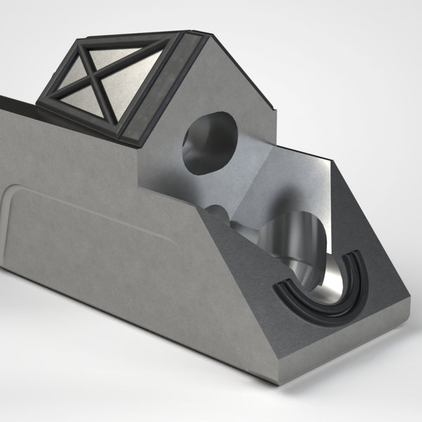 Knife Holder 266x148x104, 2x bore Ø32, 1x bore Ø26, for 87 Lindner rotor knives, armored, Lindner ID: 174839