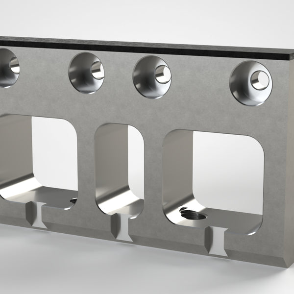 Counter-knife slide 344x203x72, armored, 4x countersunk hole Ø14/Ø40, 2x M30 thread, Lindner ID: 47756