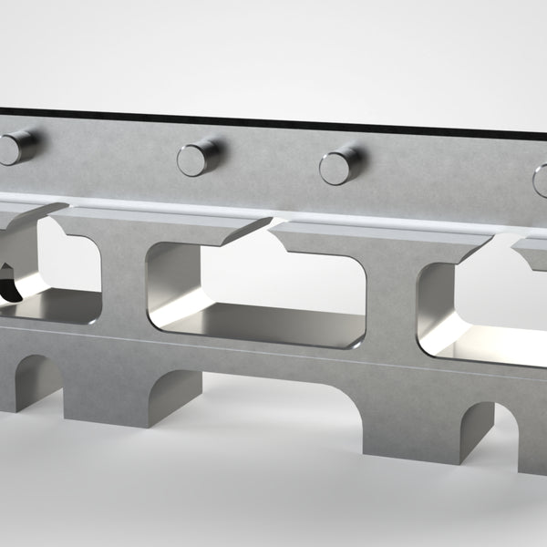 Scrapper slide 345x150x67, armored, 4 dowel pins Ø16 M6, 2xM20, 3 slotted holes, Lindner ID 31496