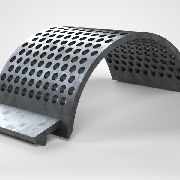 Screen basket, 308mm wide, round perforation Ø20, sheet thickness t=15, wear-resistant steel, Lindner ID: 244523, 254459, 244555