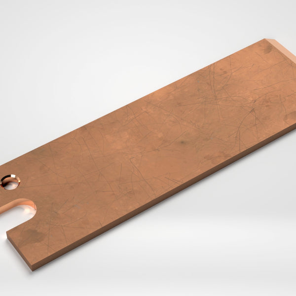 Schabermesser für MAS, 238x74,5x5,8, Schneide 30°, Nut 17,5x24, 1x Bohrung Ø10, hergestellt aus Kupfer-Legierung, OHNE VERRUNDUNG DER ECKEN