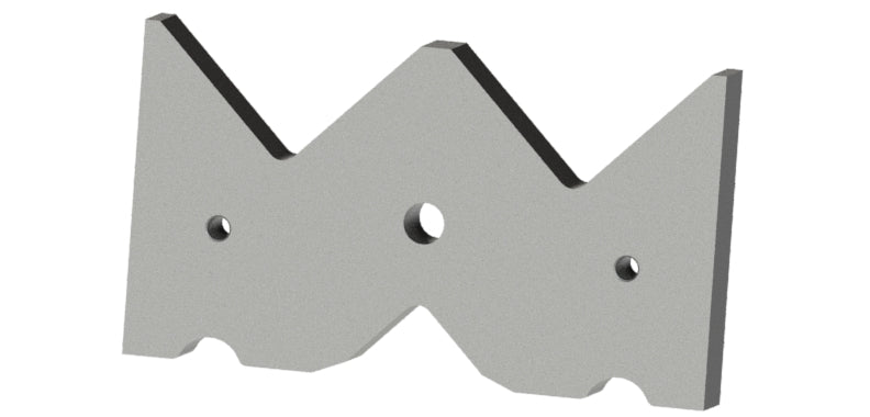 Gegenmesser/Abstreifkamm 356x200x39, 2 Zahnkerben, Zahnschritt 178, Zähne abgeflacht, Durchgangsbohrung mittig Ø25, 2x Gewinde M16, eckige Nut, 2 runde Ausklinkungen, mittlere Härte