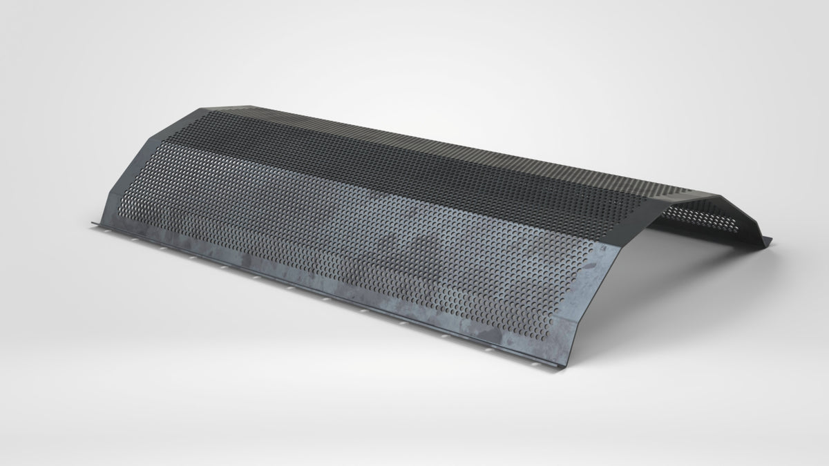 Dryer screen section for 3-piece set, length 1755, perforation Ø5, pitch 3, sheet thickness t=5 mm, 2x bar, folded, 2x 13 holes Ø14