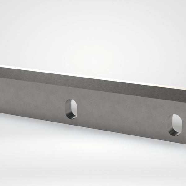 Rotormesser links 459x79x20, 3x Langloch 34x22, 2x Gewinde M12, 50/55° Schneide, Stirnschräge 1°, seitlich 2° hinterlegt
