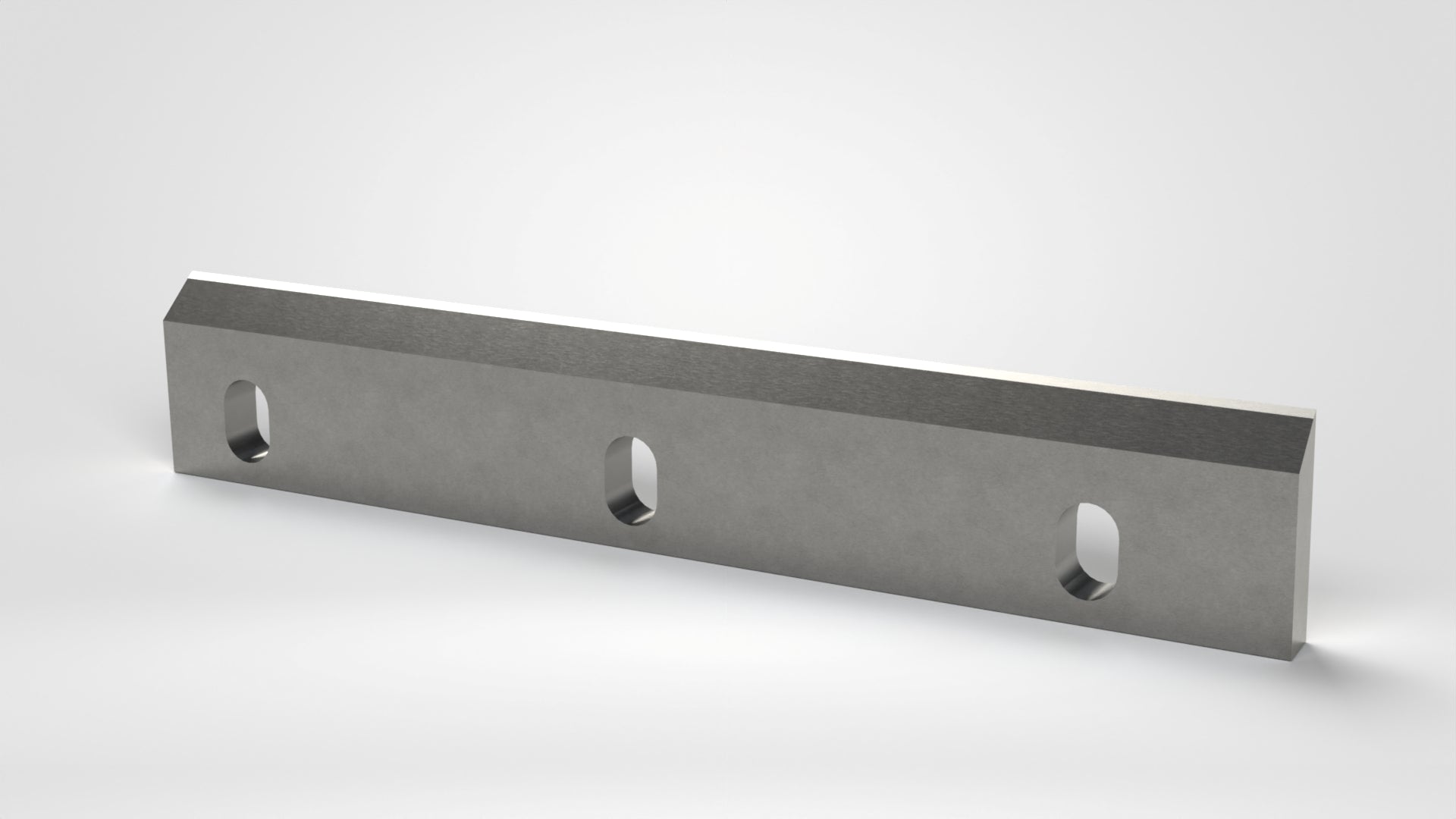 Rotormesser links 459x79x20, 3x Langloch 34x22, 2x Gewinde M12, 50/55° Schneide, Stirnschräge 1°, seitlich 2° hinterlegt