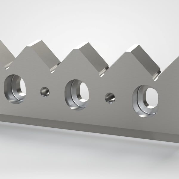 Gegenmesser 257x108x28, 4 Zahnkerben, Zahnschritt 64, 3x Stufenbohrung 38x32/24x18, 2x Gewinde M12
