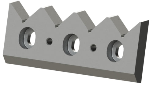 Gegenmesser 257x108x28, 4 Zahnkerben, Zahnschritt 64, 3x Stufenbohrung 38x32/24x18, 2x Gewinde M12