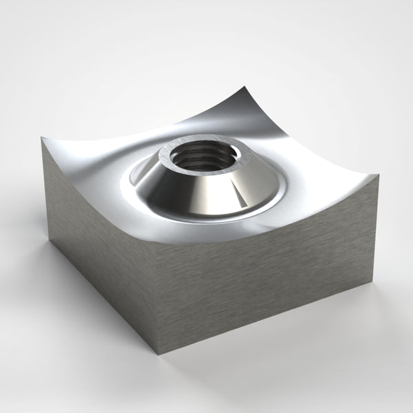 Schneidkrone 40x40x20, leichte Hohlkehle, 1x Gewinde M12 mittig, verstärkter Gewindebereich
