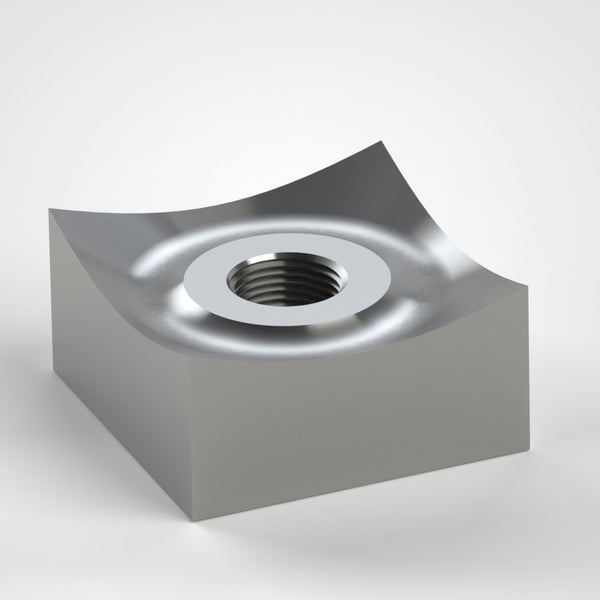 Schneidkrone 60x60x30, starke Hohlkehle, 1x Gewinde M20 mittig, zylindrisch verstärkter Gewindebereich