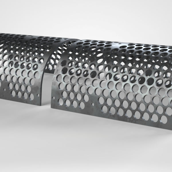 Screen plate 1952x1145, 2-piece set, sheet thickness t=15, perforation Ø60, 18x countersunk Allen bolt holes 20 mm