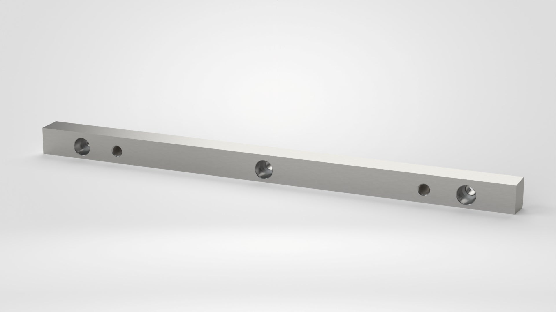 Blockmesser 491x30x30, 3x Stufenbohrung Ø18/Ø11, 2x Gewinde M12, 2x Fase 3x45°, höhere Härte