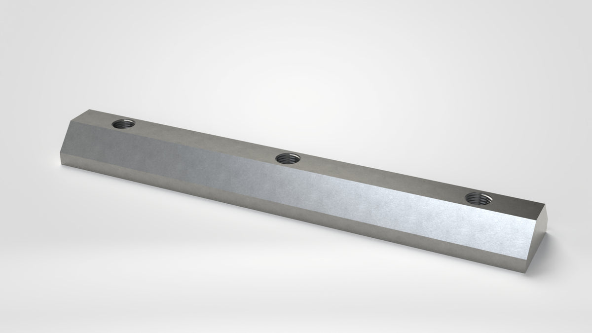 Klemmplatte Rotormesser, 362x58x30, 3x Gewinde M20, 2x längsseitig 45° Schräge