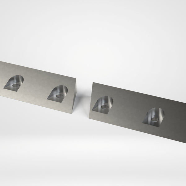Klemmplattensatz 2teilig, keilförmig, 782x115x48, 6x Bohrung Ø22, 6x Ausfräsung für Schraubensitz