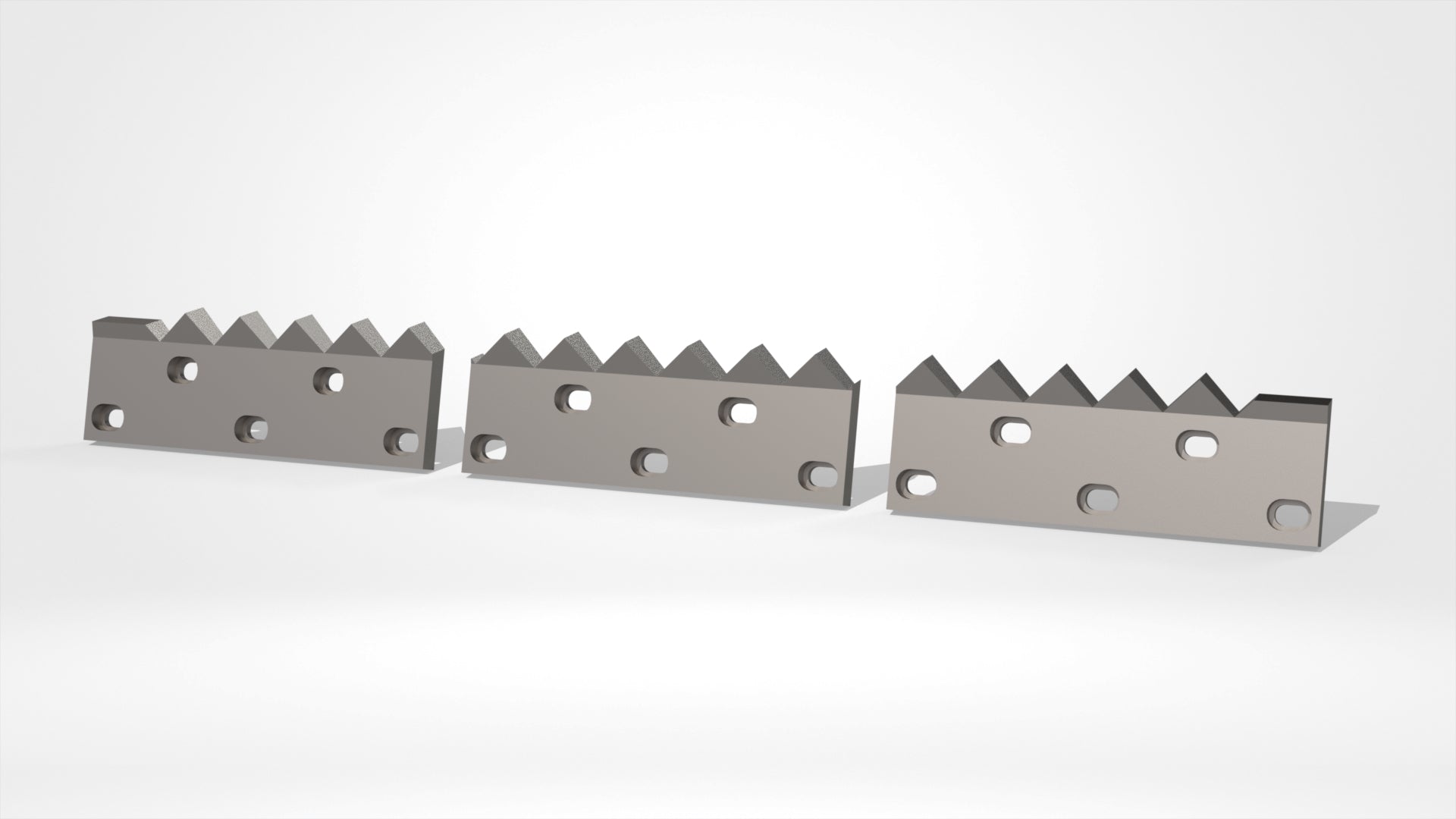 Counter Knife 3-piece set, 1395x175x40/30, for 60 cutting crown, 15 tooth notches total, 15 stepped slotted holes, case hardened