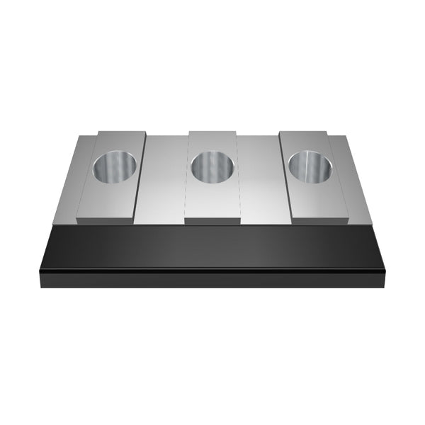 Clamping plate middle 344.5x280x141 armored version, 55x10 for gate valve, L-shaped, short with handle, 3x countersunk hole Ø22/Ø50, Lindner ID: 239005 / 332083