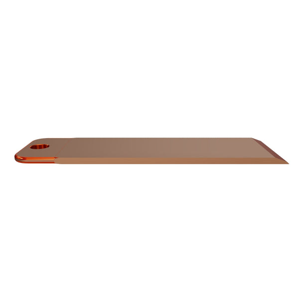Schabermesser für MAS, 238x74,5x5,7, Schneide 42°/20°, Bohrung Ø17,5, ECKEN VERRUNDET, hergestellt aus Kupfer-Legierung, inkl. Gravur: Outside 1005416/03